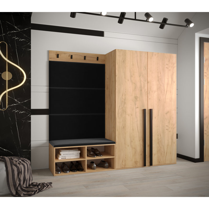 Jangro Hallway Set with Storage Bench and Shoe Storage, Oak/Black