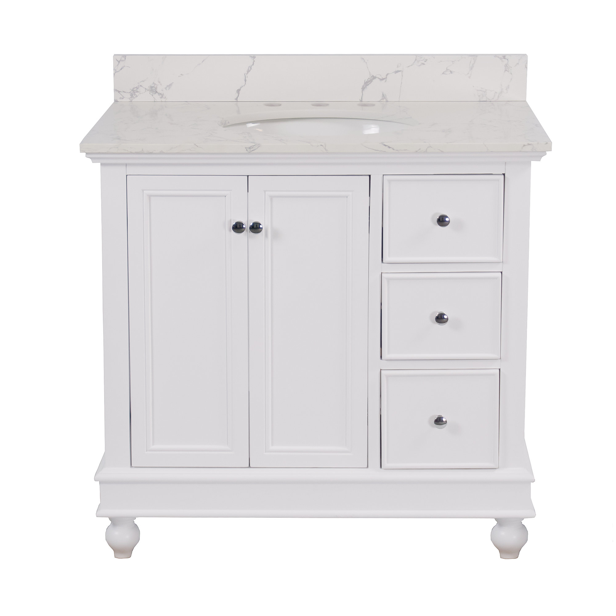 Ferdinand 36'' Single Bathroom Vanity, Engineered Marble, White