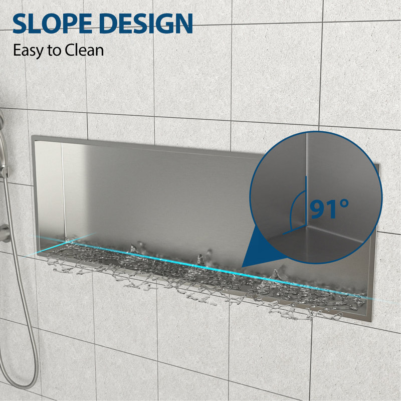 Stainless Steel Shower Niche, Brushed Nickel, 3.94" H x 37" W x 13" D, Brushed Nickel