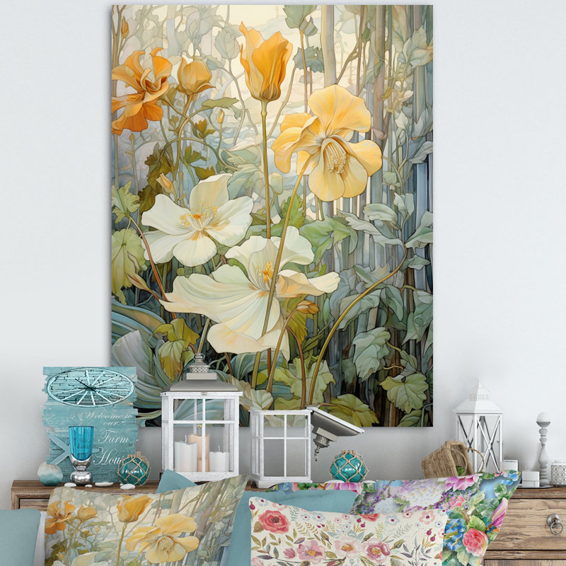 «Blossoming White Wildflowers», illustration rétro sur toile, H 44 po x l 34 po, Cadre naturel flottant