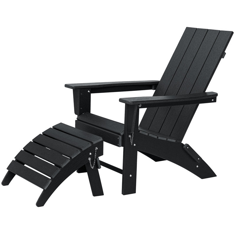 Tulloch Foldable Outdoor Adirondack Chair With Ottoman, Black