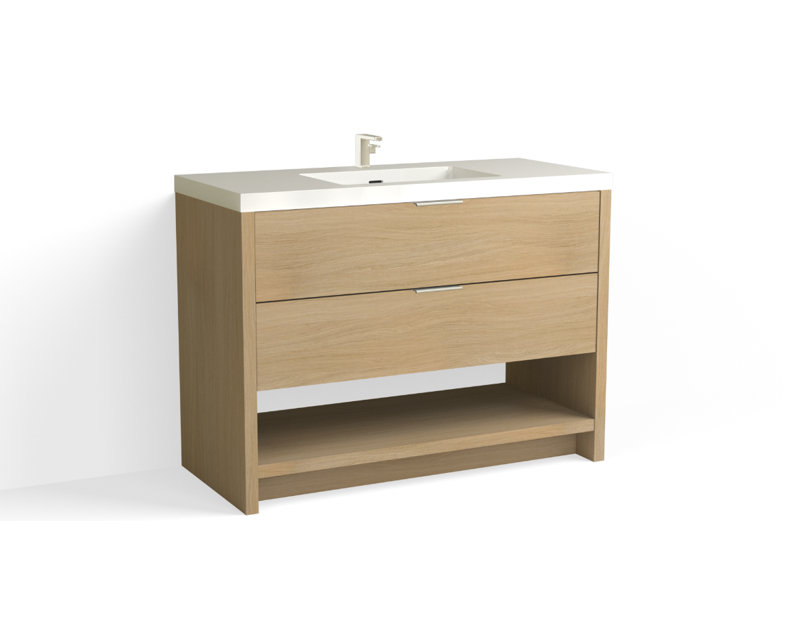 Vue 48" W Freestanding Single Bathroom Vanity, Glossy White/Single, Biondo, Polished Nickel