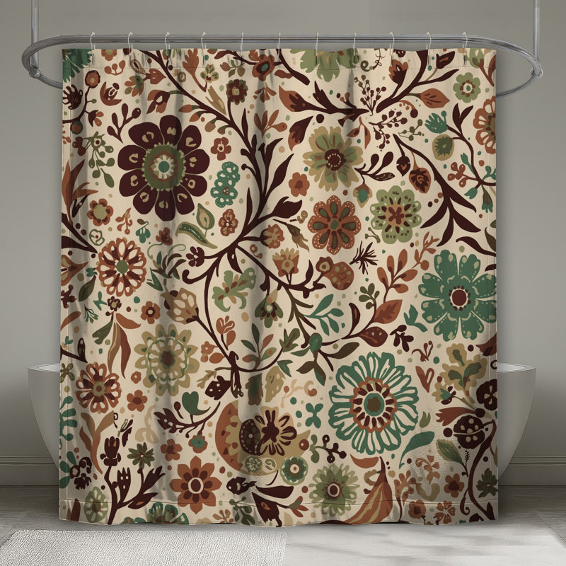 Rideaux de douche rétro à motif floral très longs, 70in W x 93in H