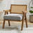 Mid-Century Farmhouse Accent Chair - Wood Armchair with Rattan Backrest & Cushion for Living Room, Bedroom - Easy Assembly-1426599788-1426599779