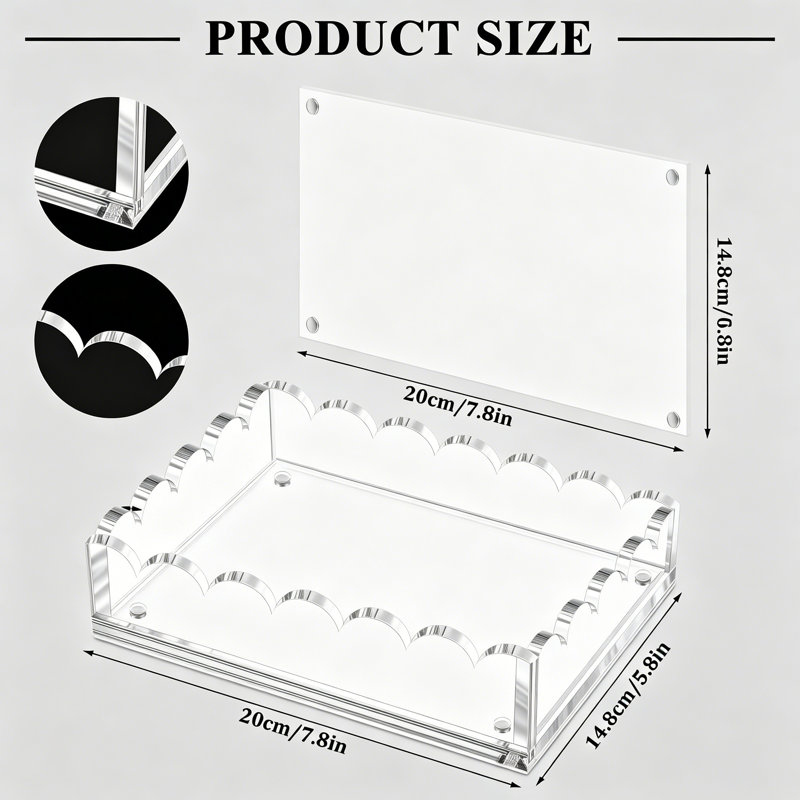Magnetic Photo Display Tray With Scalloped Edge - Clear Acrylic Serving And Organizer Tray With Anti-Slip Pads For Coffee Table, Desk, Or Vanity