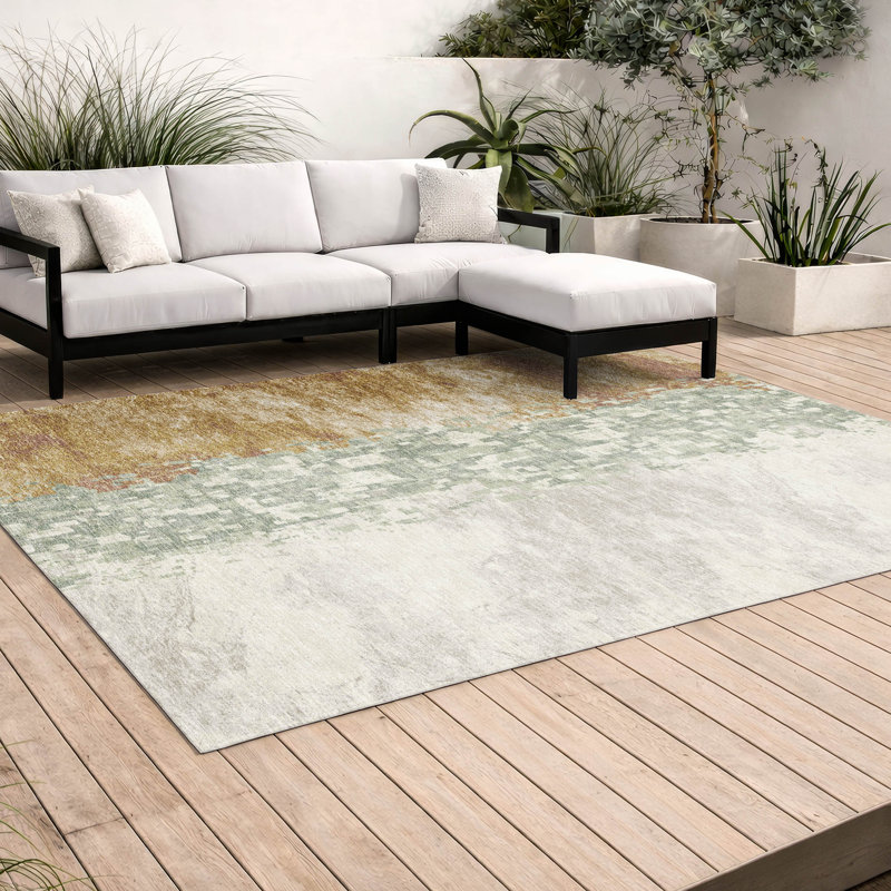 Tapis moderne Ceajay ACN3112 lavable à la machine pour intérieur et extérieur, Crème, 10 pi x 14 pi