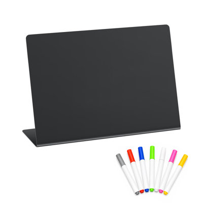 Ensemble de 20 mini-tableaux noirs en acrylique, étiquettes alimentaires en forme de L (10 x 7,5 cm) avec 7 marqueurs de couleurs, étiquettes réutilisables pour buffets, mariages, pâtisseries, anniversaires, etc.