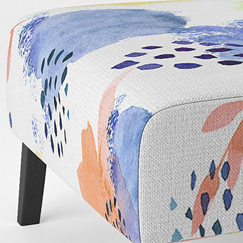 Fauteuil de chambre moderne rembourré en velours Brechta Vibrant Curve Design II, Bleu / jaune / blanc
