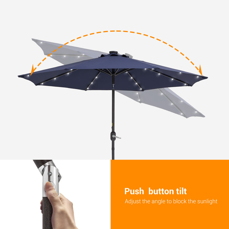 Parasol de marché extérieur Dorelli 9 pi à DEL avec inclinaison par bouton-poussoir, parasol de table tout temps pour terrasse, cour ou jardin.