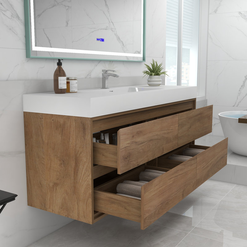 60'' Single Bathroom Vanity with Acrylic Top, White Oak