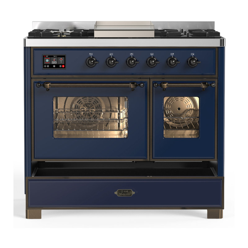 Majestic III Series 40 Inch Dual Fuel Range with 6 Sealed Burners, Griddle, in Mightnight Blue (Natural Gas, Chrome Trim)