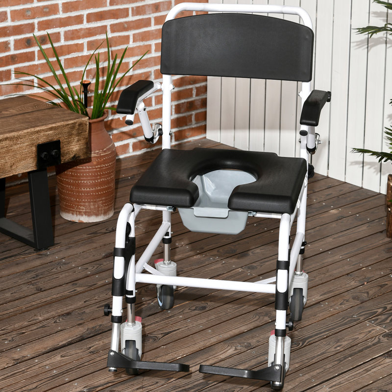 Aide à la mobilité, siège de 17 po de largeur, noir, imperméable, seau amovible pour fauteuil roulant médical pour personnes âgées avec roues, pour personnes à mobilité réduite