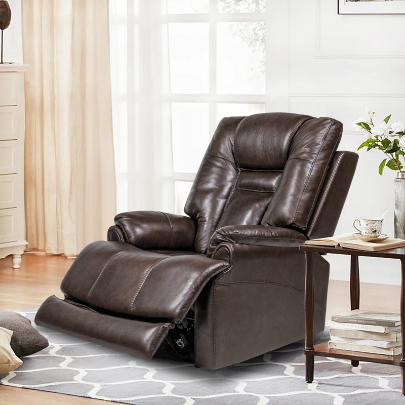 Fauteuil inclinable électrique standard en cuir véritable de 37,5 po de largeur, Brun