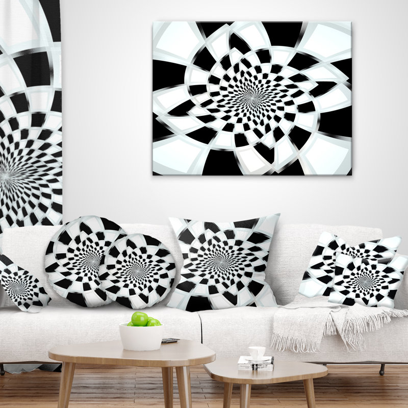 Conception abstraite en spirale fractale - coussin imprimé abstrait, 16 po x 1 po, Coussin décoratif