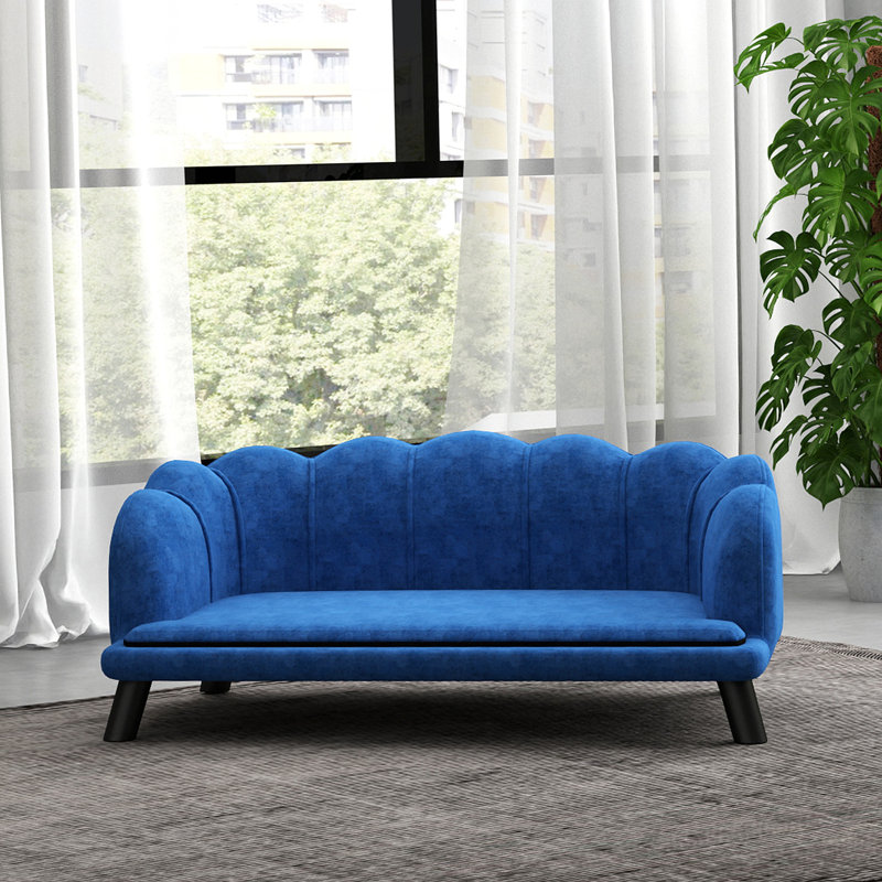 Grand canapé pour chien en velours avec coussin en mousse Pawhut, Bleu