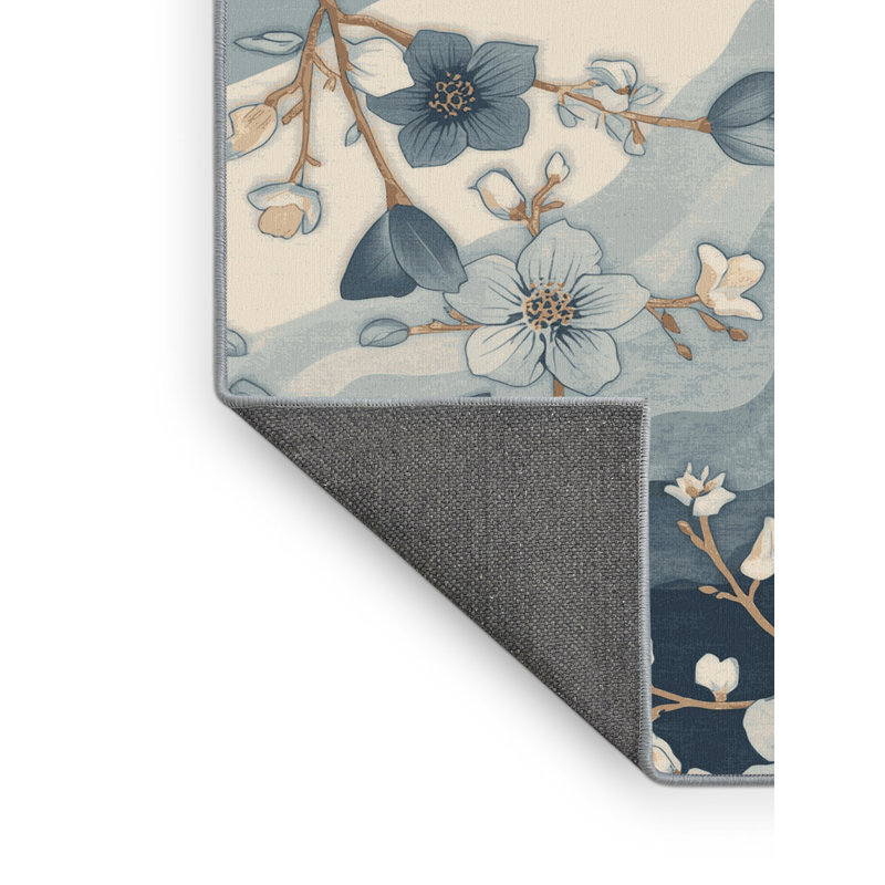 Tapis floral moelleux et doux à motif de pétales de fleurs de cerisier Esmont, 7 x 9