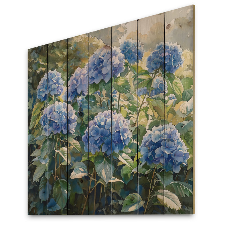 Hydrangea Garden Delight Harmony I - Art mural en bois d'hortensia - sur bois de pin naturel, H 15 po x l 15 po