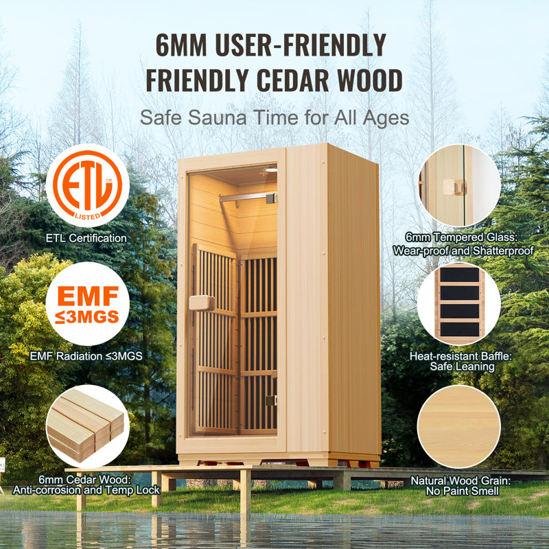 Compact Hemlock Wood Infrared Sauna with Glass Door