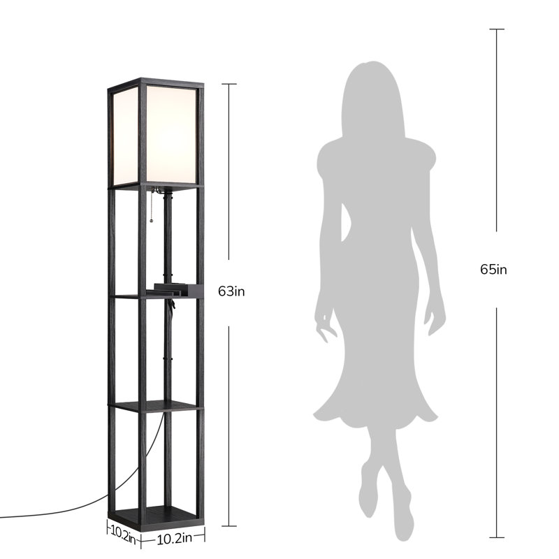 63" Column Floor Lamp with 3-Tier Shelves And AC Outlet/USB-A/USB-C Charging Port