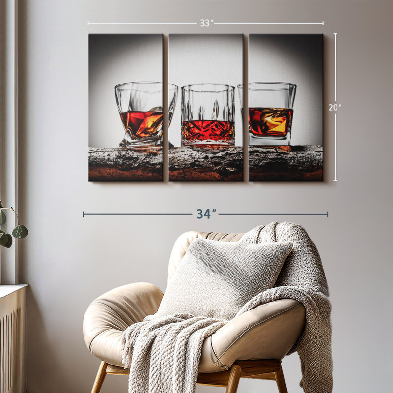 «Fancy Whiskey Glasses» sur toile, H 20 po x l 33 po x P 1,25 po