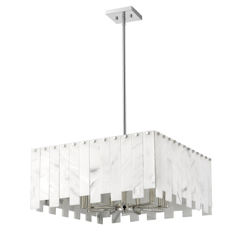 Luminaire suspendu rectangulaire 8 lumières, Nickel poli