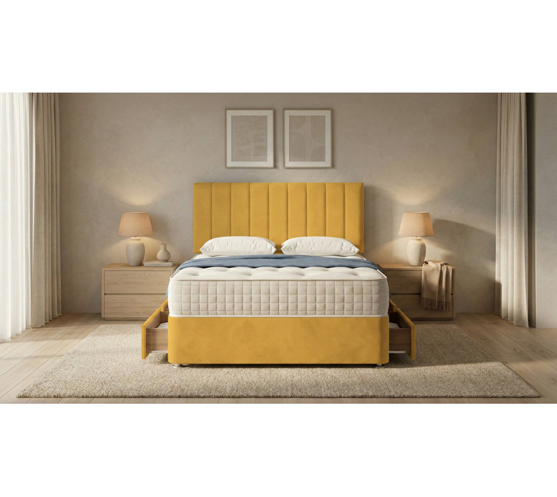 Upholstered Bed with Mattress, 4ft6 Double, Turmeric