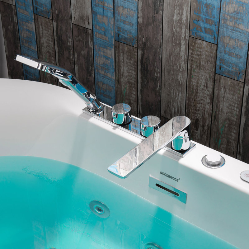 59" x 31.5" Whirlpool Water Jetted & Air Bubble Heated Soaking Combination Bathtub with Tub Filler, Polished Chrome