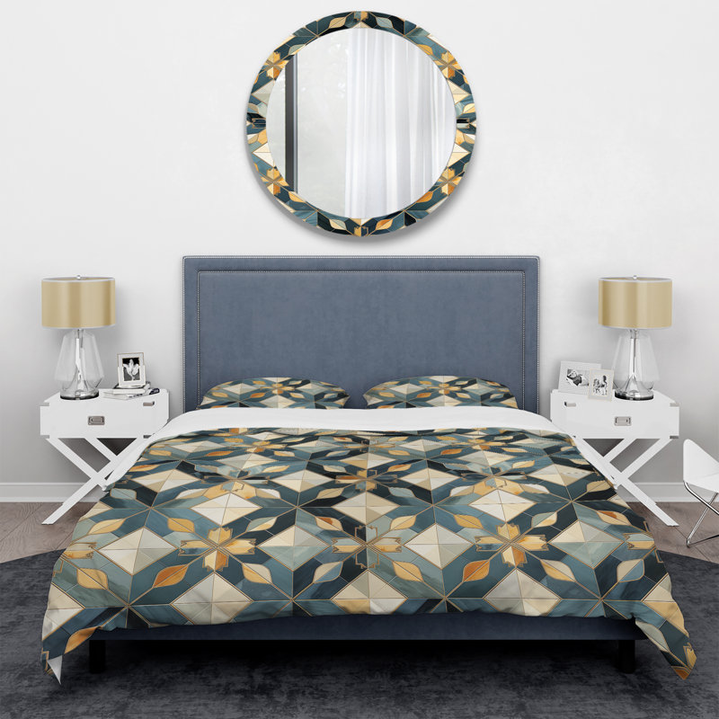 Antique Beige And Blue Marrocan Tiles - Ensemble de housse de couette géométrique