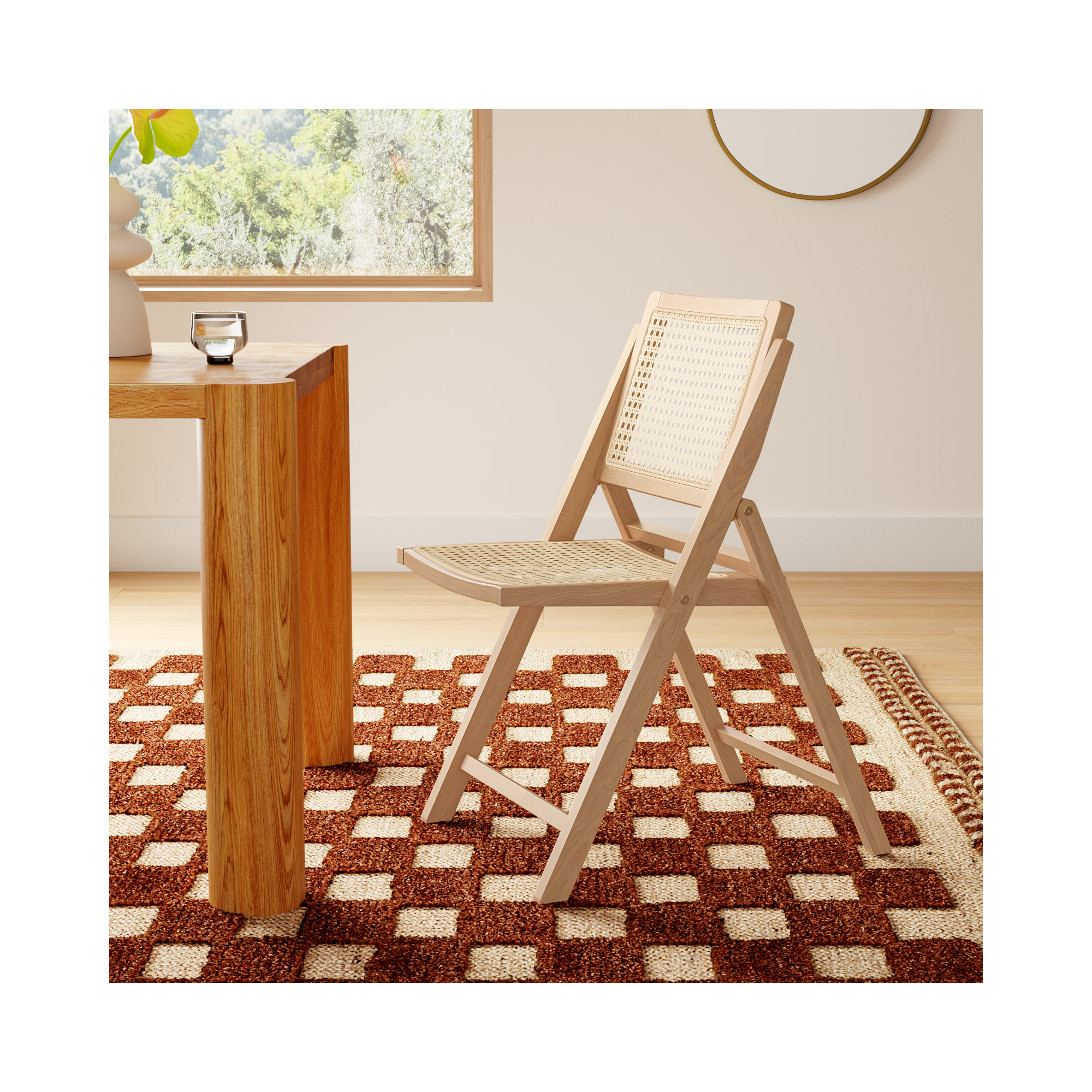 Dan Rattan Folding Dining Chair, Natural