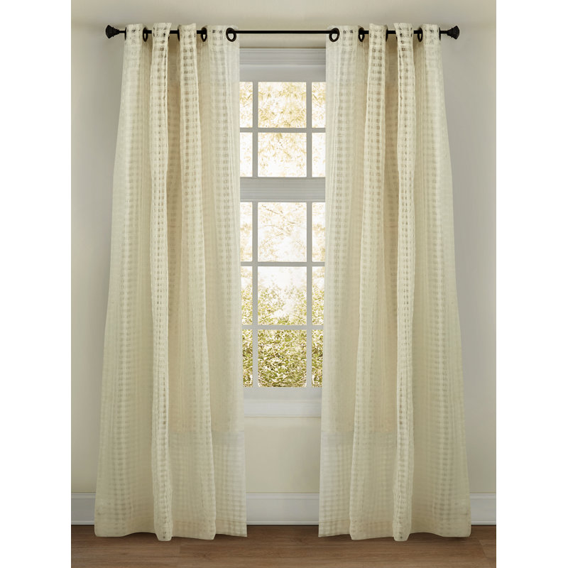 Check Sheer Curtain, 52" W x 108" L, Ivory