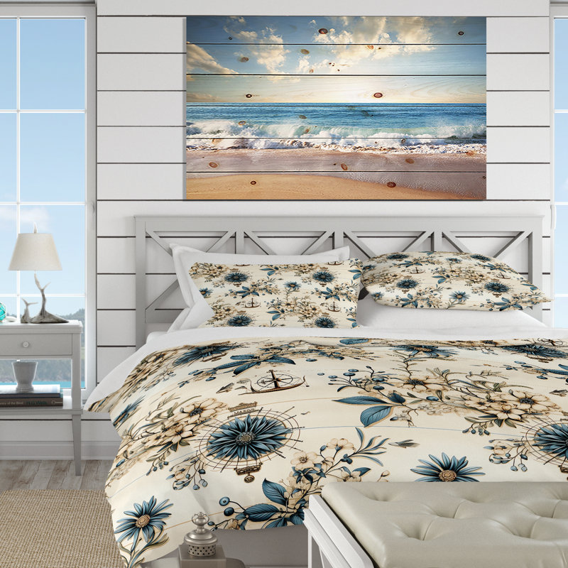 Literie rétro avec boussole nautique, Housse de couette pour très grand lit et 2 très
