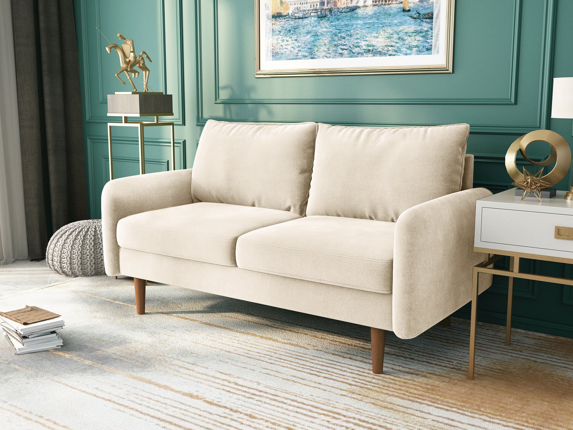 Iconic Home Azalea Tufted Velvet Upholstered Loveseat Sofa Gold Y