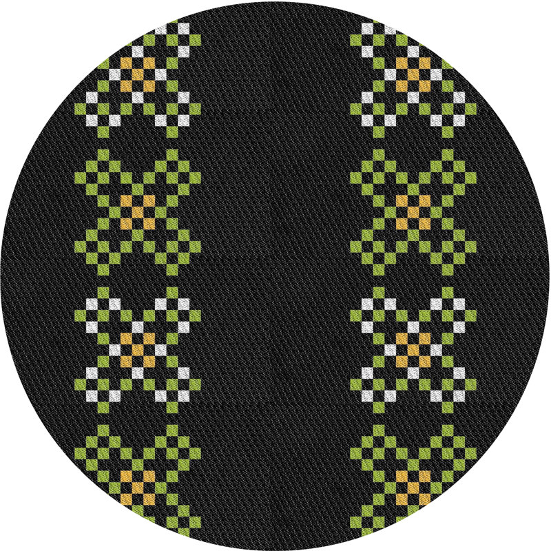 Tapis noir/vert tissé à la machine, Rond 5 pi