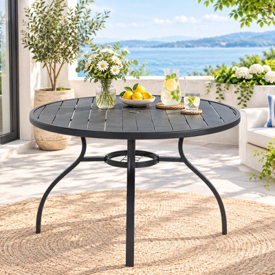 Table de salle à manger 36 po ronde en métal noir avec trou pour parasol 1,96