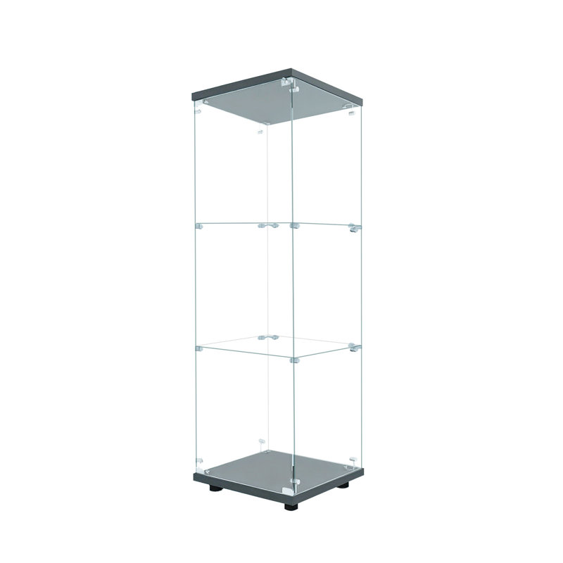 4-Tier Glass Display Cabinet with LED Lighting, Lockable Single Door Curio Cabinet with Key, Mirror Back Display Case for Collectibles, Figures, Books and Decor
