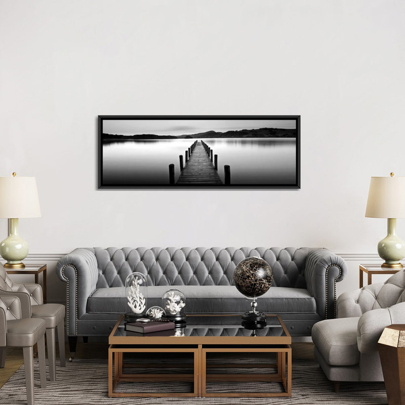 «Lake Pier II» par PhotoINC Studio - Reproduction giclée sur toile panoramique, H 20 po x l 60 po x P 1,5 po, Cadre noir