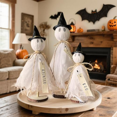 Décorations d'Halloween pour l'intérieur - 3 fantômes d'Halloween primitifs avec chapeau