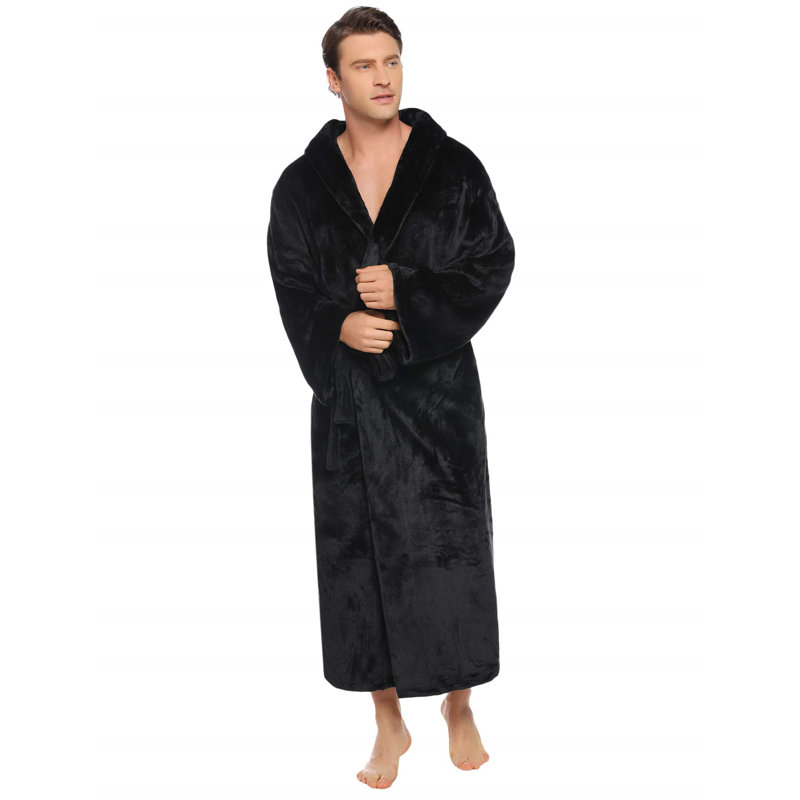Revloc Flannel Mid-Calf Bathrobe, M, Black