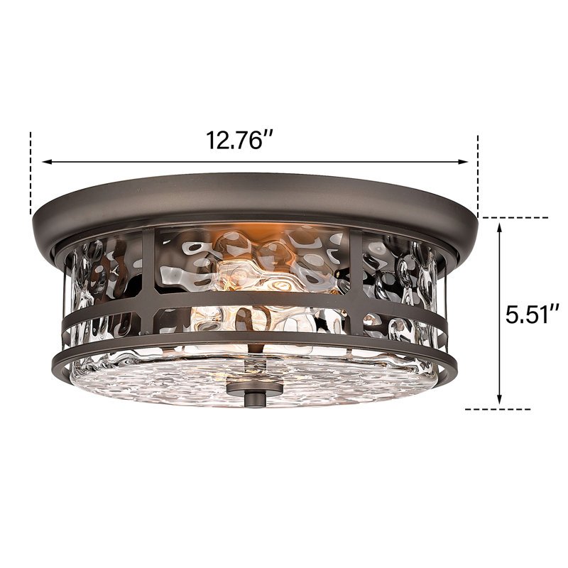 Flush Mount Ceiling Light, Farmhouse 2-Light Close To Ceiling Lighting Fixture With Bubble Glass For Living Room Hallway Bedroom (Oil Rubbed Bronze, 12.77" D)