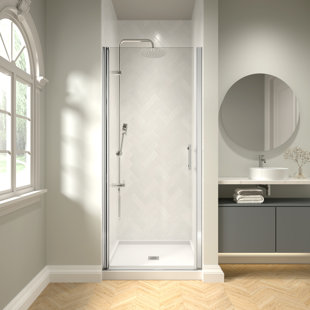 Porte de douche pivotante sans cadre 28 "- 29 3/8" x H 72 "avec verre trempé transparent 1/4" (6mm)