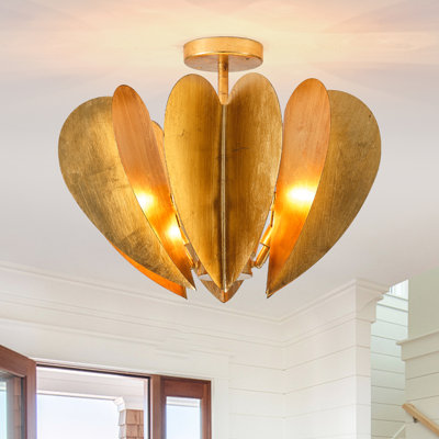 Plafonnier semi-encastré à 6 lumières en laiton patiné à intensité variable avec cadre en métal d'inspiration pétale 20 po Rustic