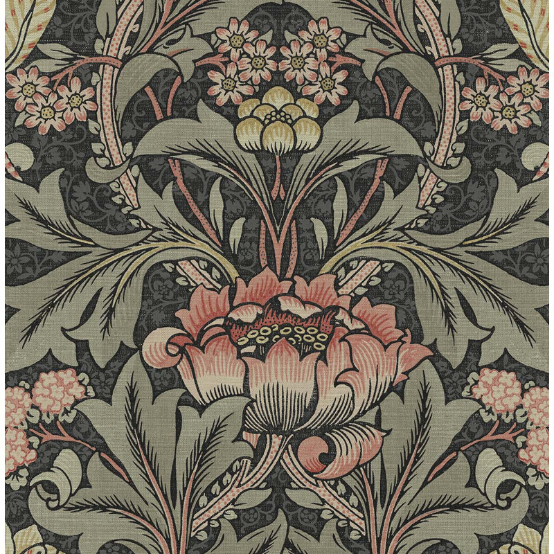 Rouleau de papier peint L 33 pi x l 20,5 po Daut Acanthus, Gris anthracite / bois de rose