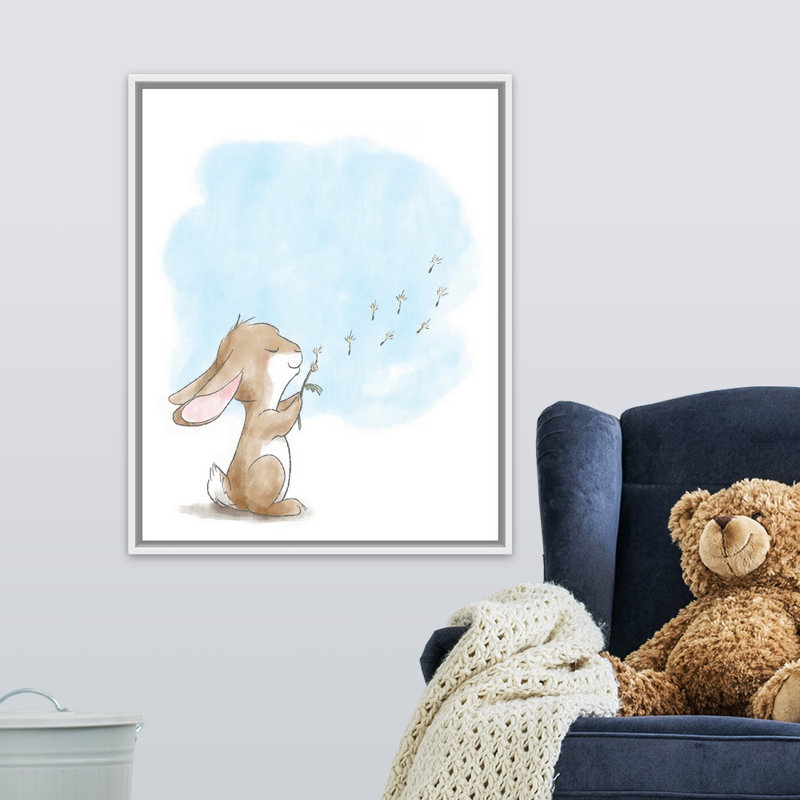 « souffleing pissenlits », impression Little Bunny, H 30 po x l 24 po x P 1,75 po, Cadre pour toile flottant blanc