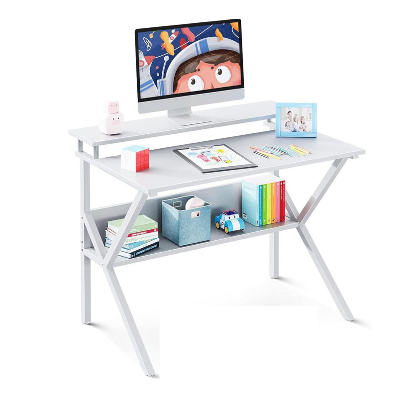 Color Metal Base Computer Desk, White, White