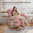 Modern Nursery Glider Rocking Chair with Side Pockets & Matching Pillow, Plush Teddy Fleece Upholstery for Living Room or Nursing Room, Pink-825872994