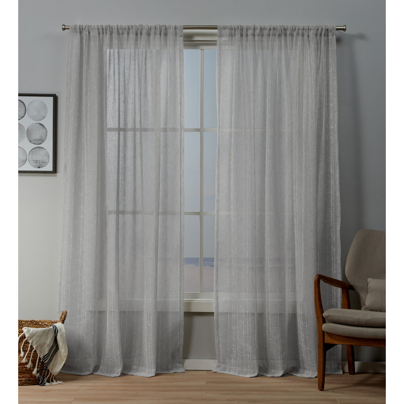 Paire de rideaux transparents avec passe-tringle Noyes, Argent, L 54 po x L 84 po