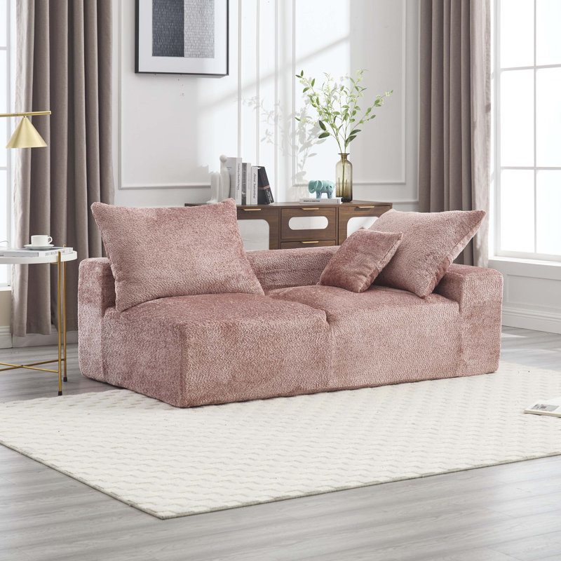 Canapé en chenille pleine mousse avec 2 coussins - aucun assemblage requis, Chenille rose