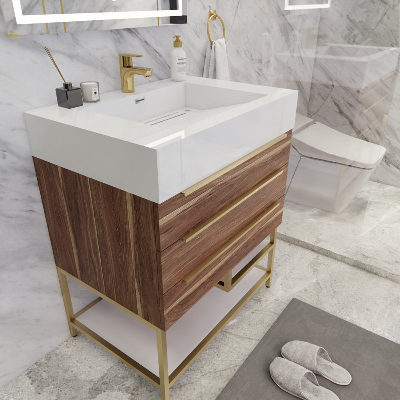 Ensemble de meuble-lavabo simple 30 po Glasgow, Blanc foncé / chêne