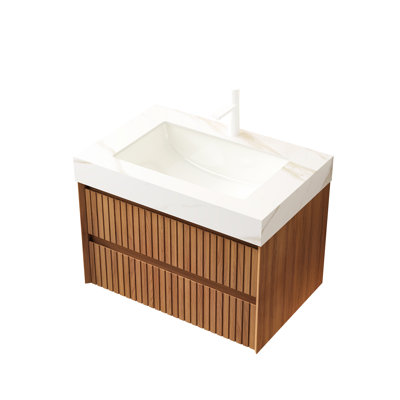 Comptoir de salle de bain en pierre frittée dorée de 30 po avec vasque en céramique encastrée, sans armoire, robinet, ton blanc et maquillage, profondeur de 29,84 po, largeur de 19,29 po, hauteur de 8,87 po, poids de 50,75 lb, bord épais