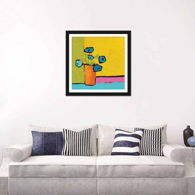 «Orange Vase», reproduction d'art sur toile tendue, H 16 po x l 16 po x P 1 po, Papier d'art encadré noir, Blanc